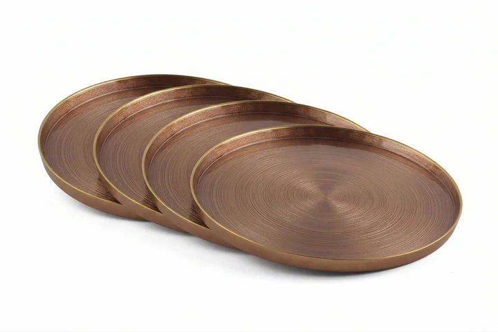 Set of 4 Coffee Brown Chargers with Wall and Gold Rim