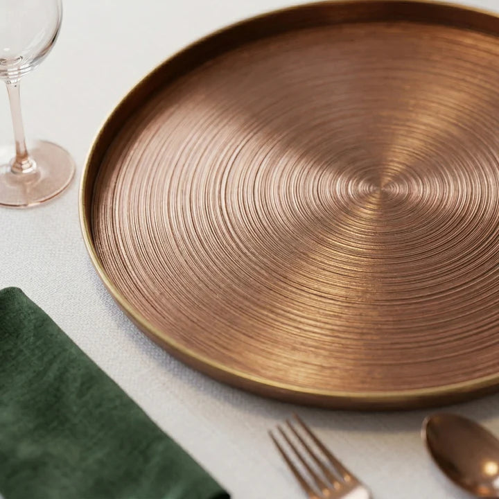 Set of 4 Coffee Brown Chargers with Wall and Gold Rim