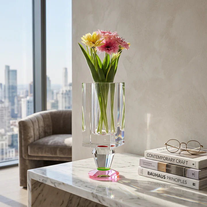 Crystal Vase With Pink And Smoke Color Base