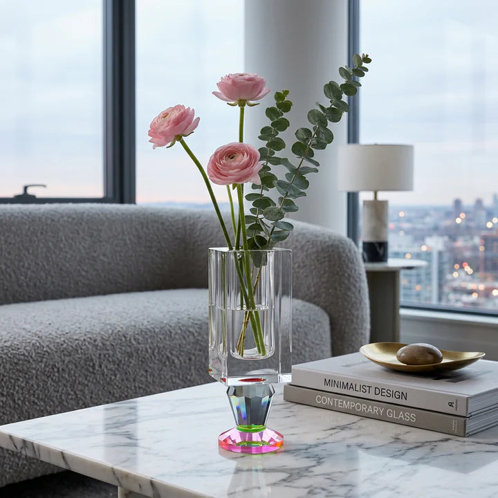 Crystal Vase With Pink And Smoke Color Base