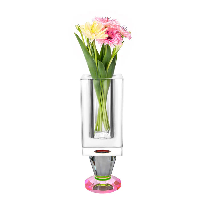 Crystal Vase With Pink And Smoke Color Base