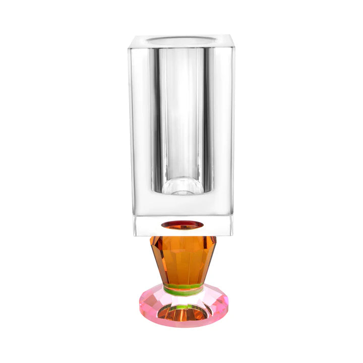 Crystal Vase with Pink and Amber Color Base