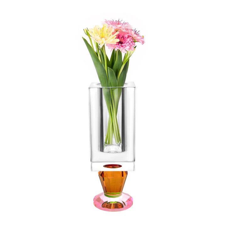 Crystal Vase with Pink and Amber Color Base