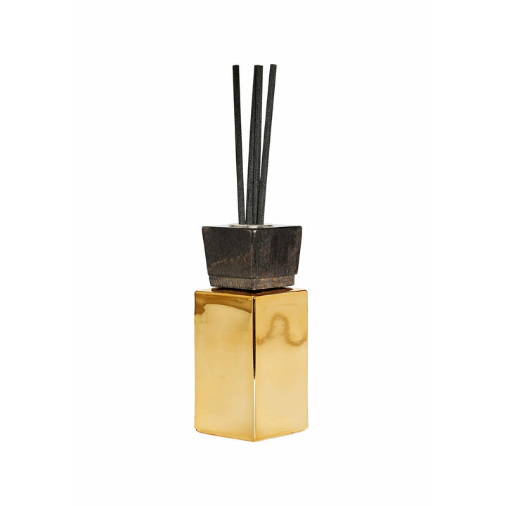 Gold Bottle Diffuser with Black Cap, "Iris & Rose" Scent