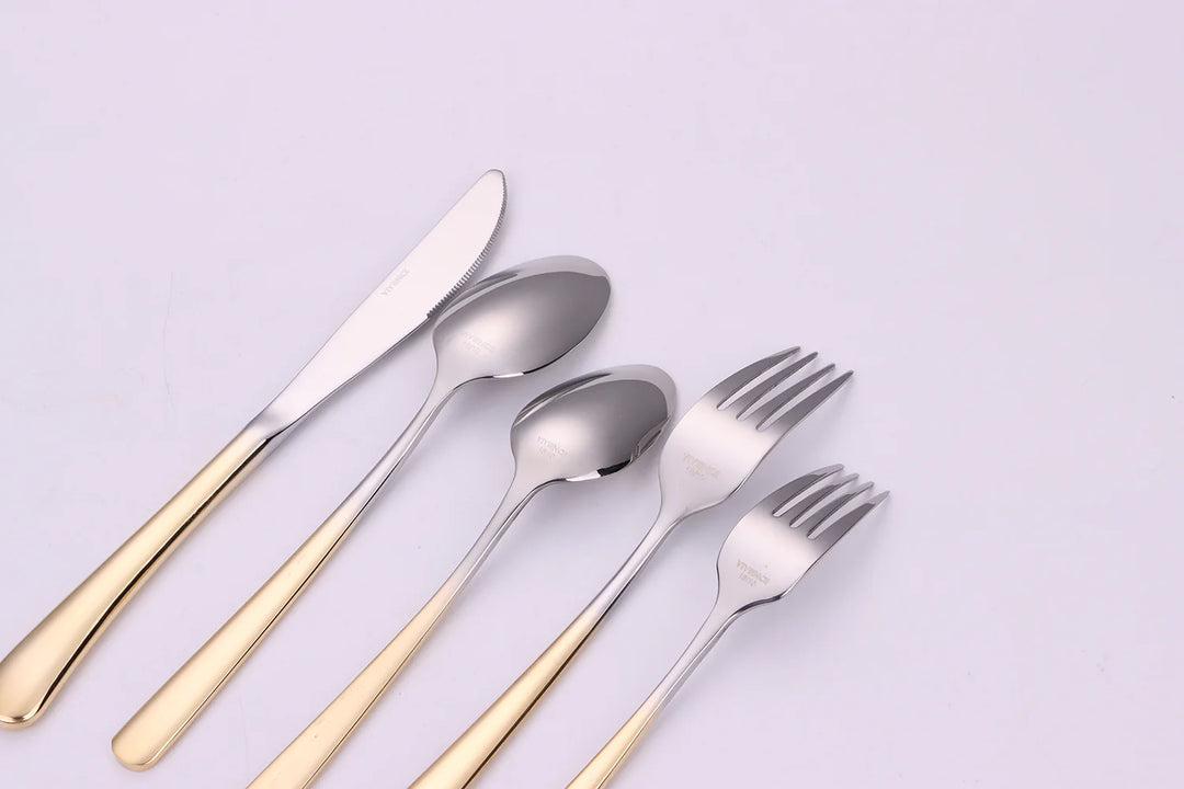 Colorblock 20 Pc Flatware Set with Graduated Gold Handles, Service for 4