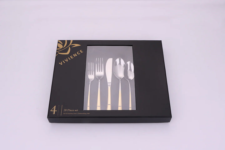 Colorblock 20 Pc Flatware Set with Graduated Gold Handles, Service for 4