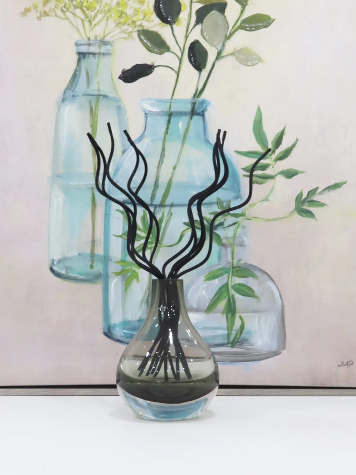 Grey Tinted Diffuser with Black Curved Reeds, "Zen Tea" Scent