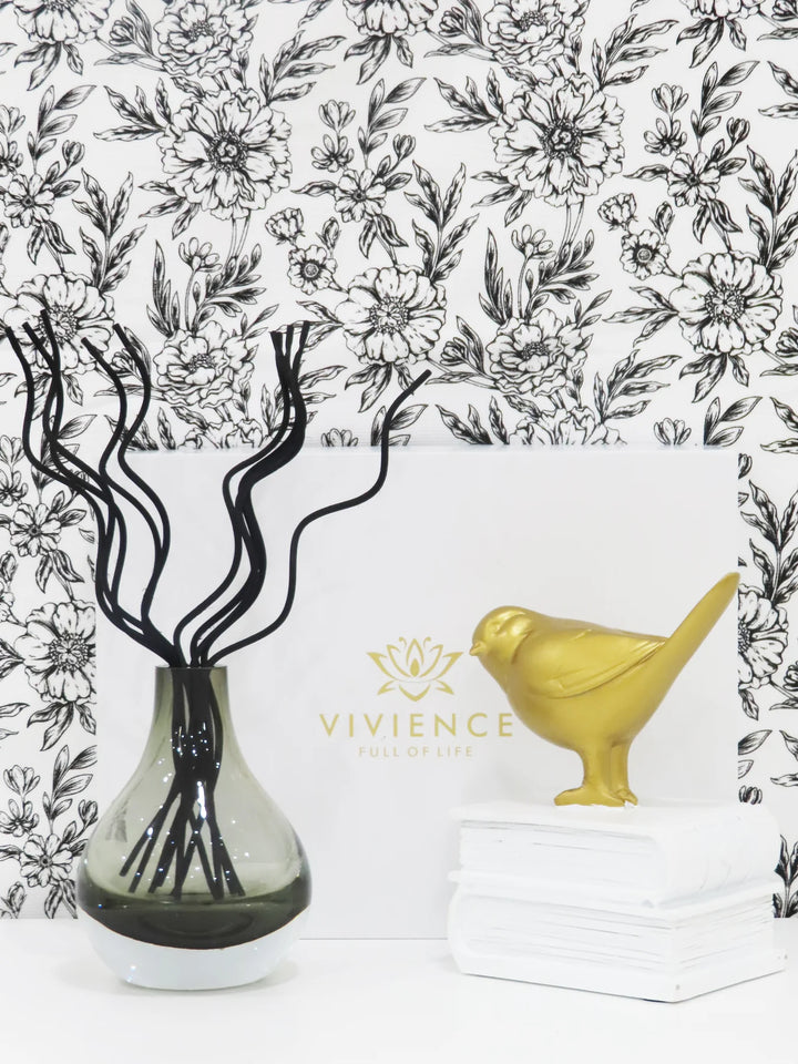 Grey Tinted Diffuser with Black Curved Reeds, "Zen Tea" Scent