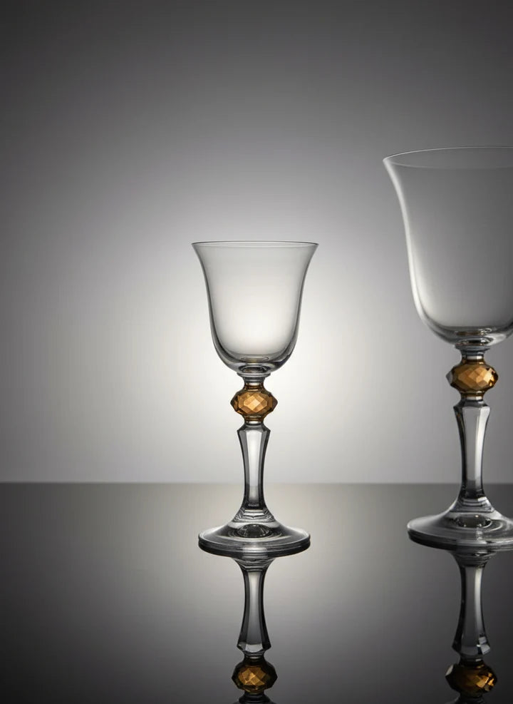 Set of 6 Liquor Glasses, with Amber Diamond on Stem