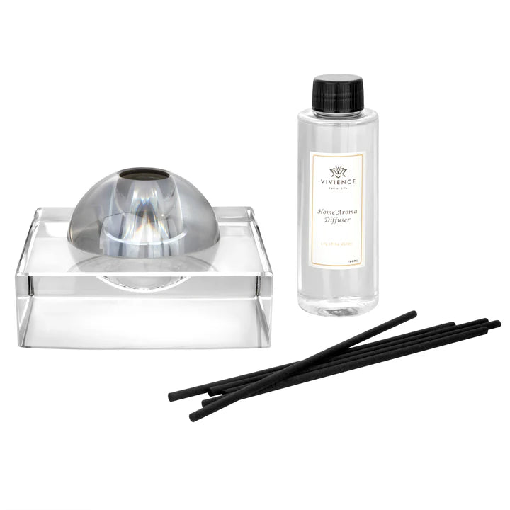 Clear Square Base and Dome Smoked Reed Diffuser- Lily of the Valley