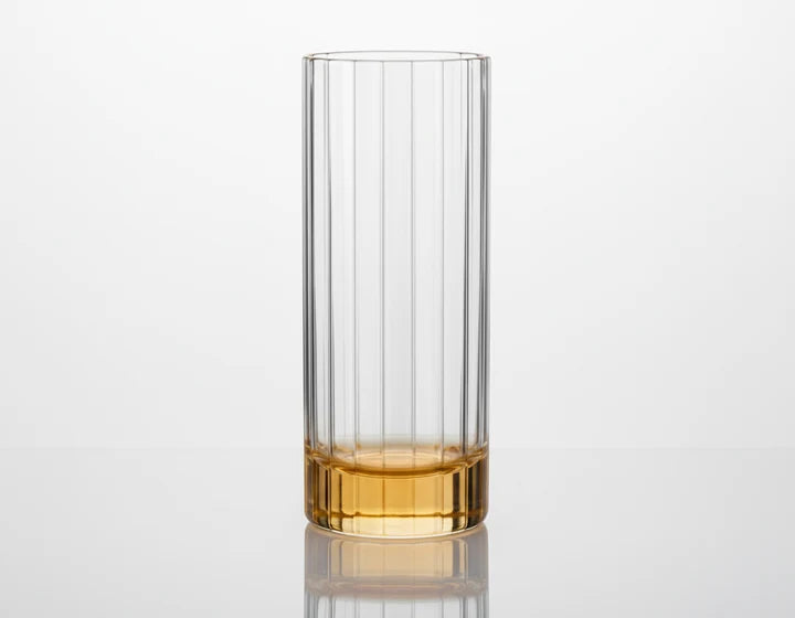 Set of 6 Tumblers with Linear Design and Amber Shade on Bottom