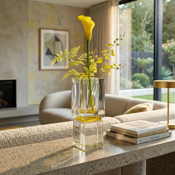 Block Vase with Amber Reflection On Base