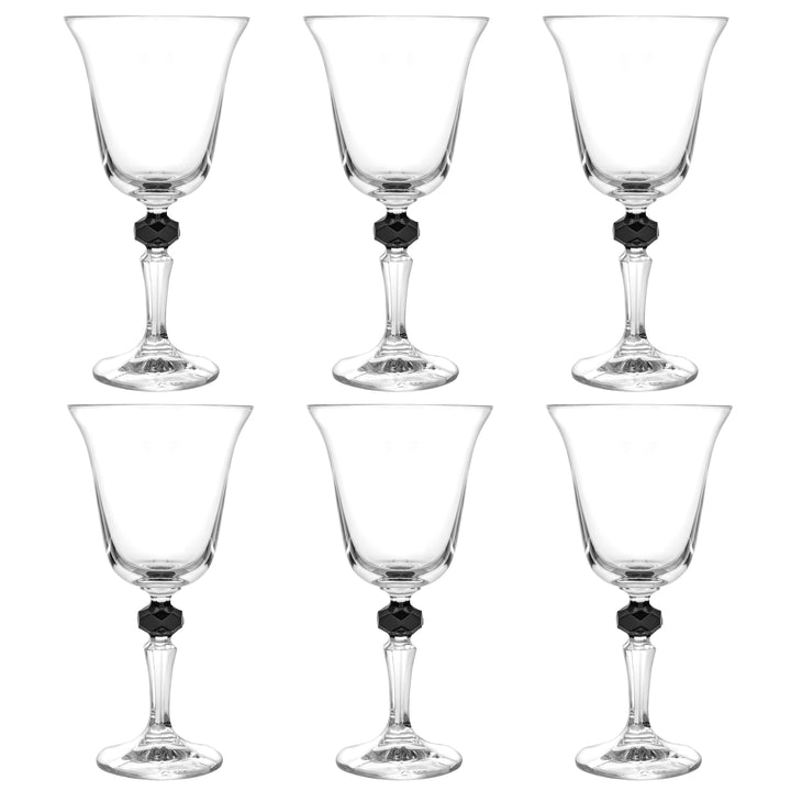 Set of 6 Water Glasses, with Smoked Diamond on Stem
