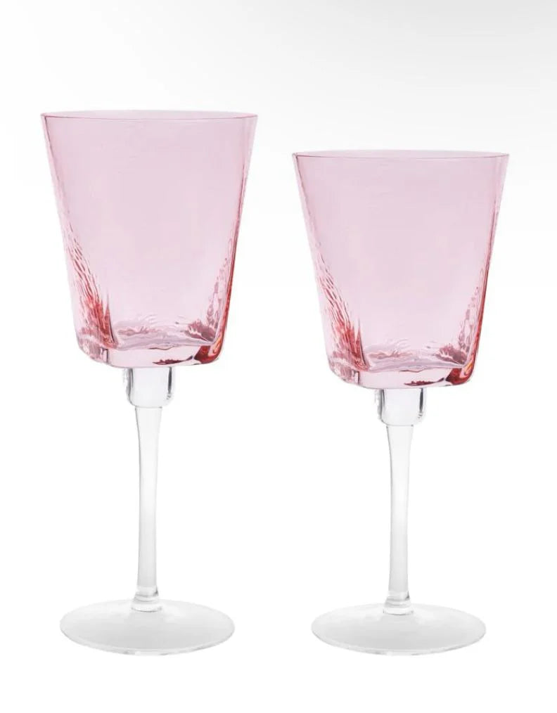 Set Of 6 Hammered Pink Glasses
