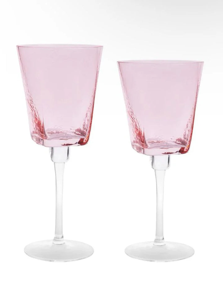Set Of 6 Hammered Pink Glasses