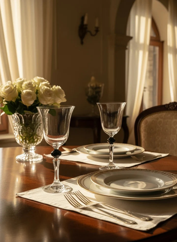 Set of 6 Water Glasses, with Smoked Diamond on Stem