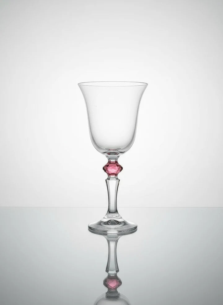 Set of 6 Water Glasses, with Pink Diamond on Stem