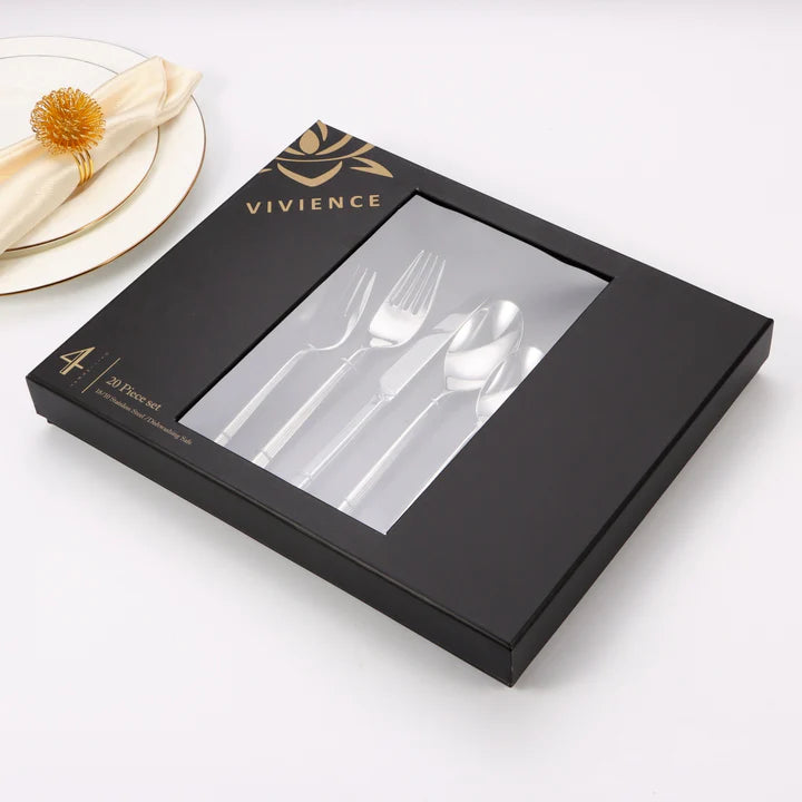 20 pc Flatware Set - Silver- Modern Tri-Angled Handle, Textured