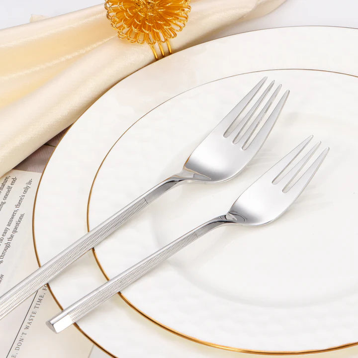 20 pc Flatware Set - Silver- Modern Tri-Angled Handle, Textured