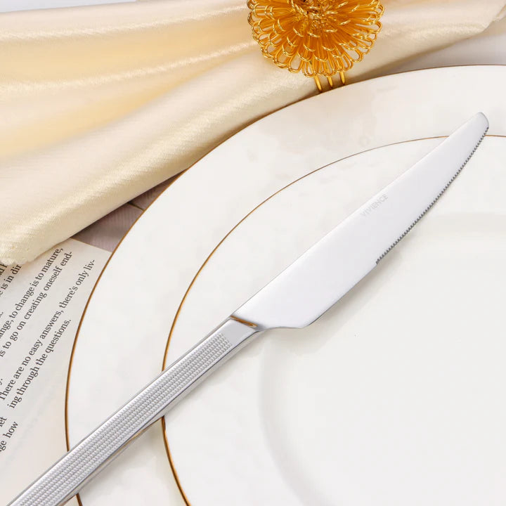 20 pc Flatware Set - Silver- Modern Tri-Angled Handle, Textured