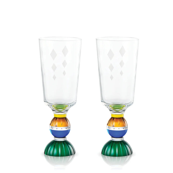 Ascot Tall Crystal Glass (Clear/Emerald/Cobalt/Brown/Bright Yellow) - Set of 2