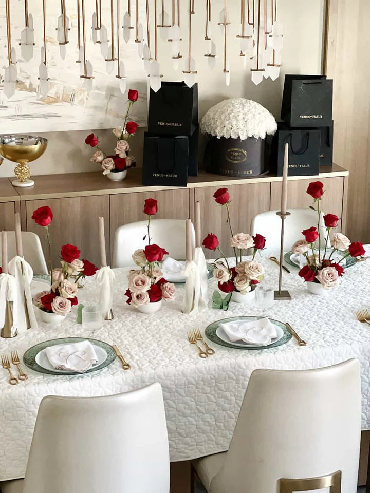 Paloma Quilted White Tablecloth