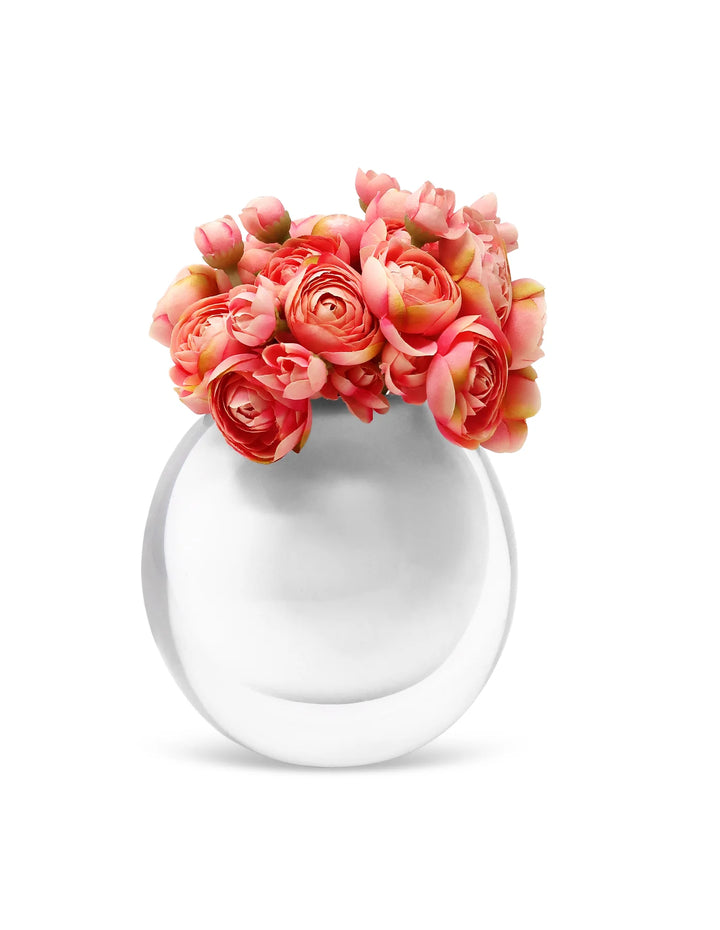 Double Wall Inlay Glass Vase with Pink Flowers