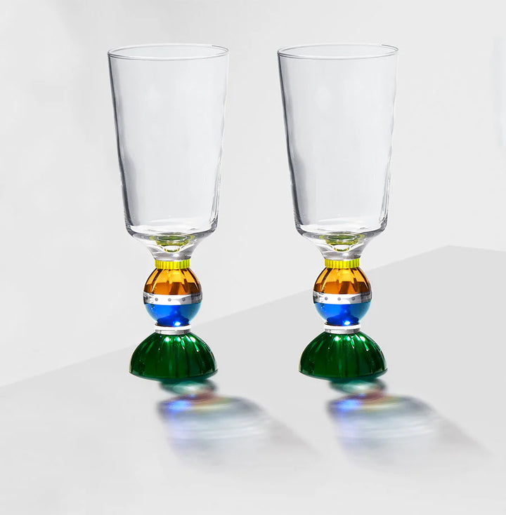 Ascot Tall Crystal Glass (Clear/Emerald/Cobalt/Brown/Bright Yellow) - Set of 2