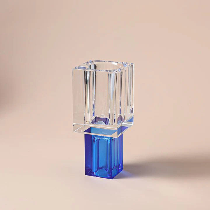 Crystal Square Vase with Colored Base