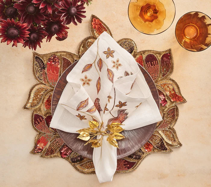 Bougainvillea Napkin Ring in Gold, Set of 4
