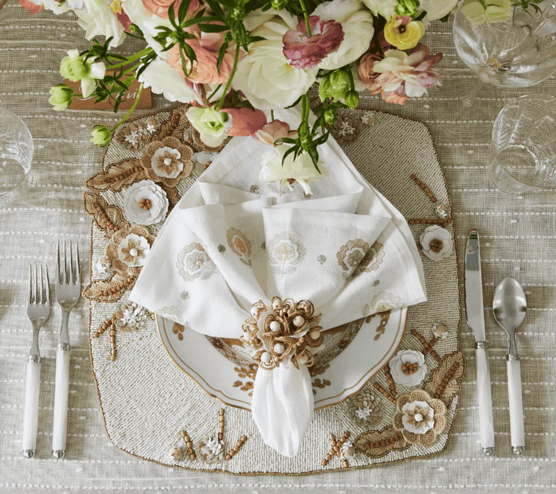 Bramble Napkin Ring in Ivory, Natural & Gold, Set of 4