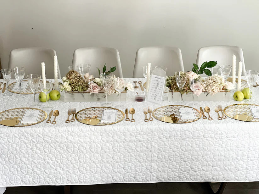 Paloma Quilted White Tablecloth