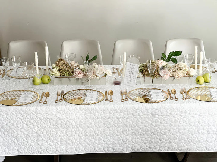 Paloma Quilted White Tablecloth