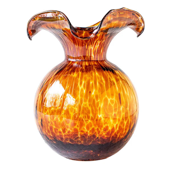 Hibiscus Glass Fluted Vase - Brown Tortoiseshell