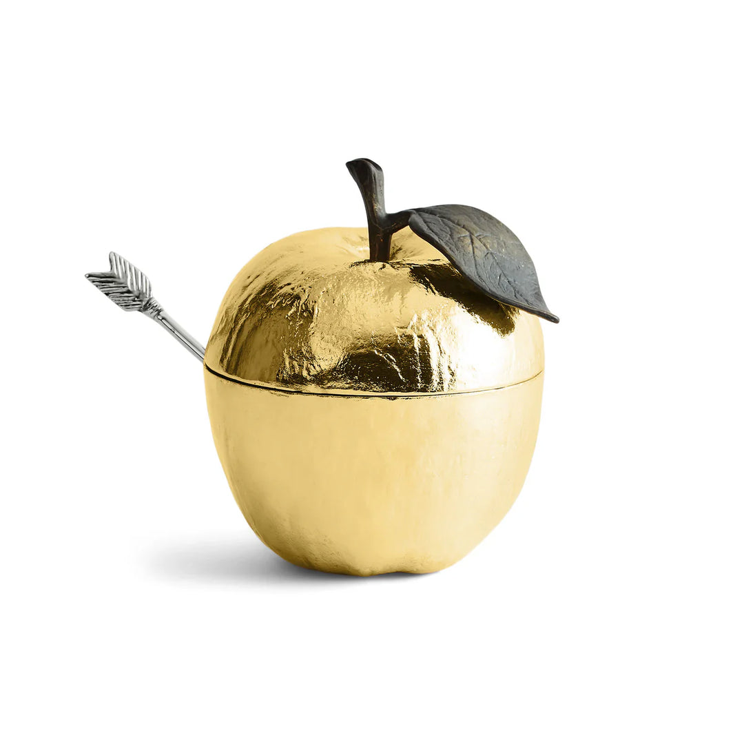 Apple Honey Pot with Spoon Nickelplate