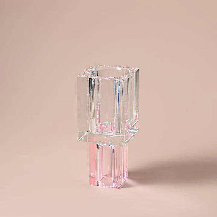 Crystal Square Vase with Colored Base